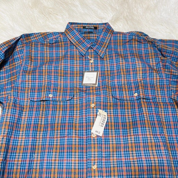 VINTAGE CHRISTIAN DIOR MONSIEUR MENS DRESS SHIRT SIZE LARGE BUTTON DOWN PLAID - Picture 2 of 6